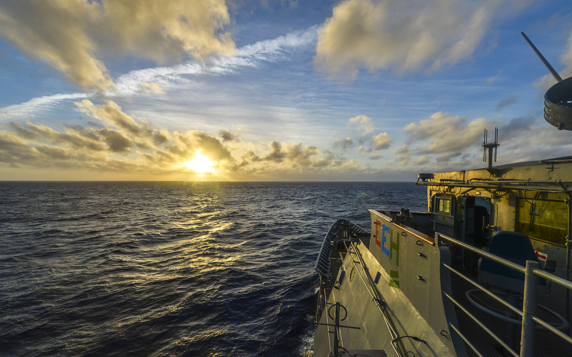 sunset, Battleship, Ocean, Military, Ship, Boat Wallpaper