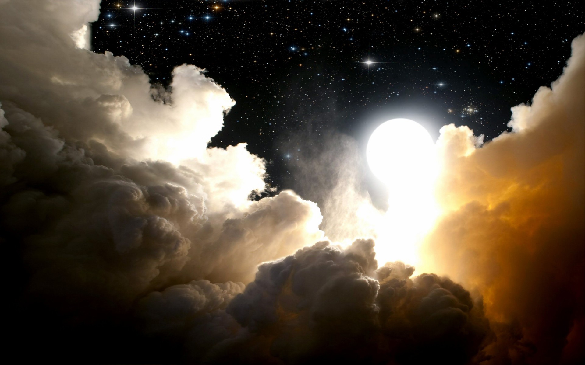 clouds, Sun, Outer, Space, Moon, Illuminated Wallpaper