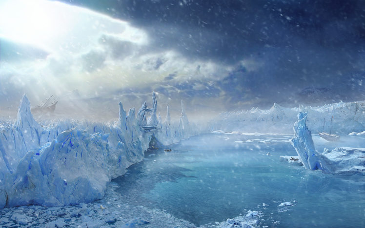 paintings, Ice, Clouds, Snow, Icebergs HD Wallpaper Desktop Background