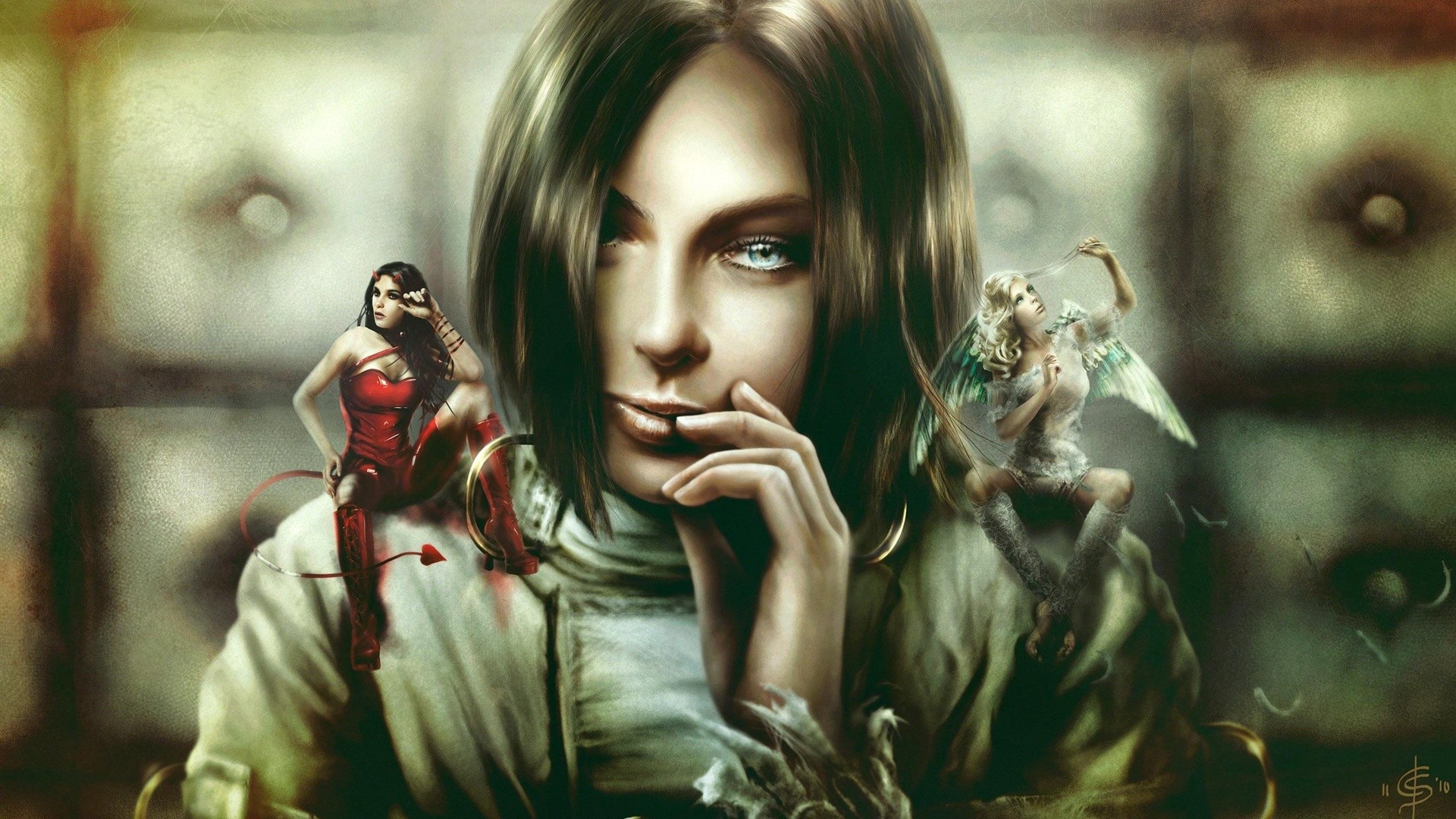 brunettes, Angels, Women, Fantasy, Devil, Fantasy, Art, Digital, Art, Artwork Wallpaper