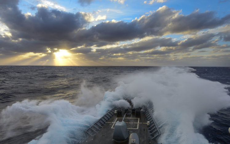 ocean, Ship, Sunlight, Clouds, Splash, Military HD Wallpaper Desktop Background