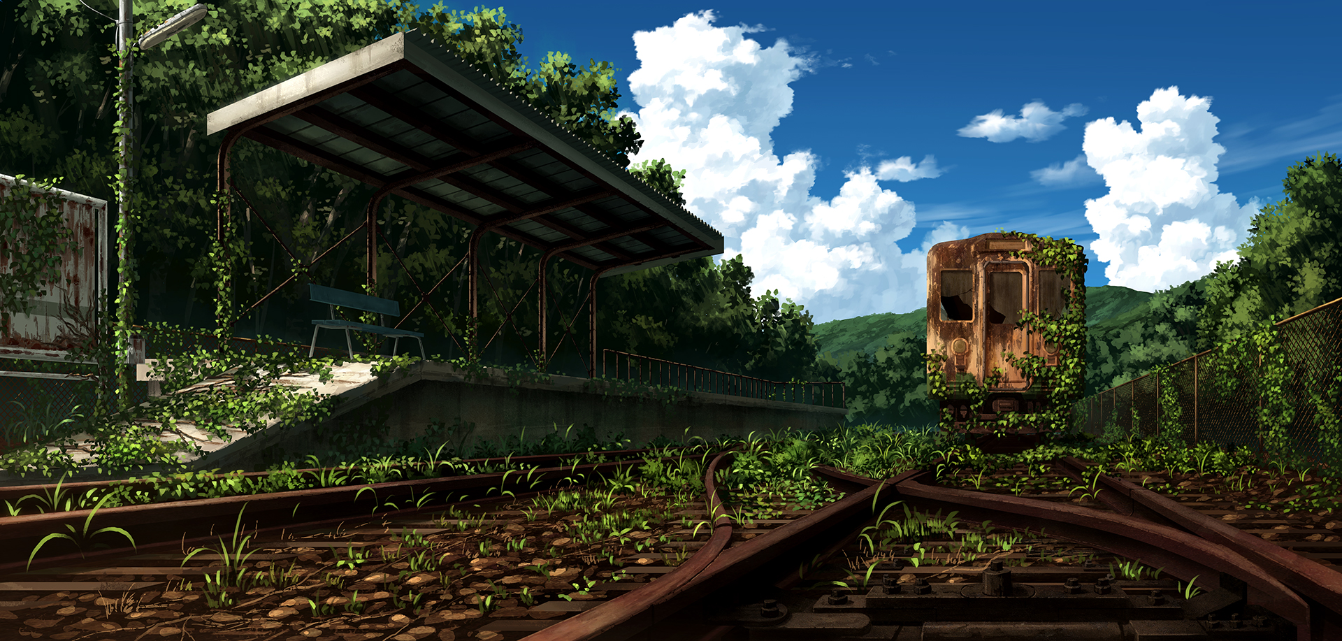 original, Clouds, Grass, Landscape, Nobody, Original, Ruins, Sakais3211, Scenic, Sky, Train Wallpaper