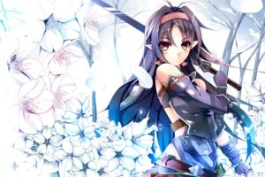 sword, Art, Online, Flowers, Konno, Yuuki, Pointed, Ears, Red, Eyes, Sword, Sword, Art, Online, Weapon, Yuuki, Nagisa