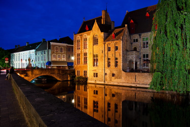 belgium, Bridges, Houses, Brugge, Canal, Night HD Wallpaper Desktop Background
