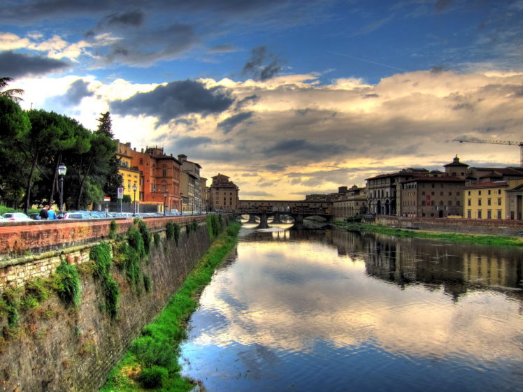 italy, House, Florence, Tuscany, Canal, Clouds HD Wallpaper Desktop Background