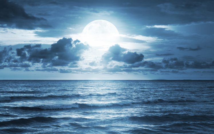 Ocean Sea Moonlight Dramatic Scene Full Moon Beautiful Nature