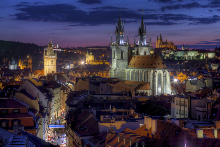 prague, Czech, Republic, Tyn, Church, Building, Roof, Night, City, Skyline HD Wallpaper Desktop Background