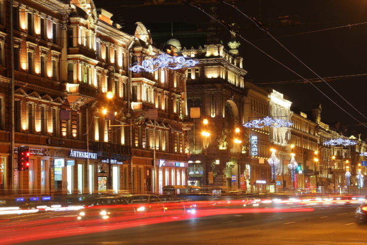 russia, St, , Petersburg, Houses, Night, Street, Lights, Cities HD Wallpaper Desktop Background