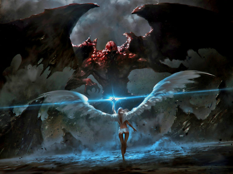 angel, Demon, Monster, Battle, Grzegorz, Rutkowski HD Wallpaper Desktop Background