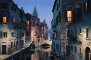 eugene, Lushpin, Painting, Lushpin, City, Venice, Italy, Canal, Gondola