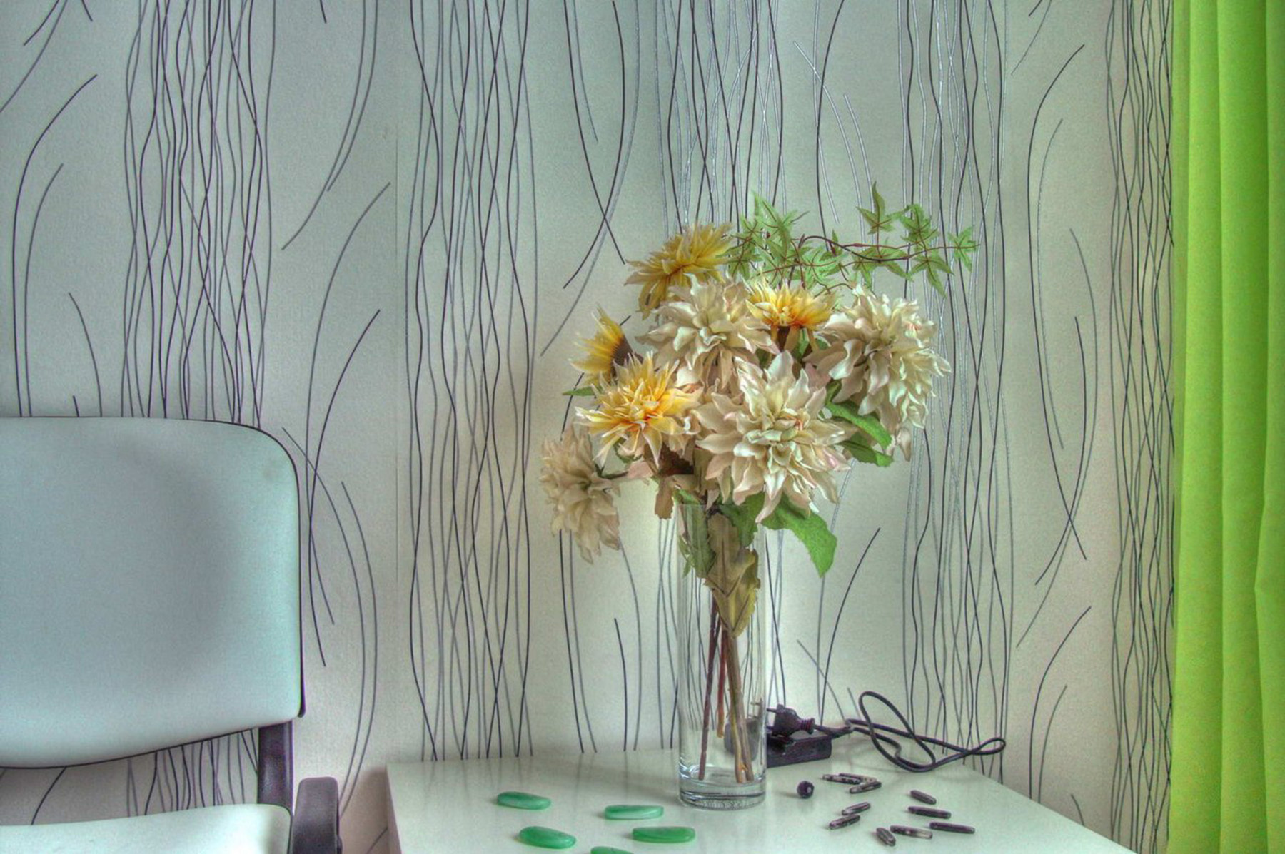 interior, Flowers, Green Wallpaper