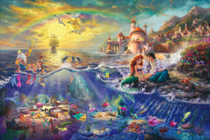 the, Little, Mermaid, Thomas, Kinkade, Painting, Disney, Princess, Ariel, Neptune, Prince, Eric, Lock, Sail, Bow, Cartoon