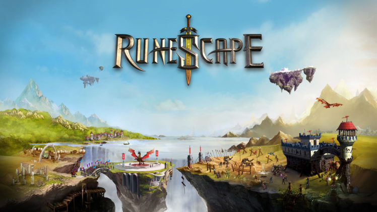 runescape, Fantasy, Adventure, Poster, Waterfall, River, City, Castle, Dragon HD Wallpaper Desktop Background