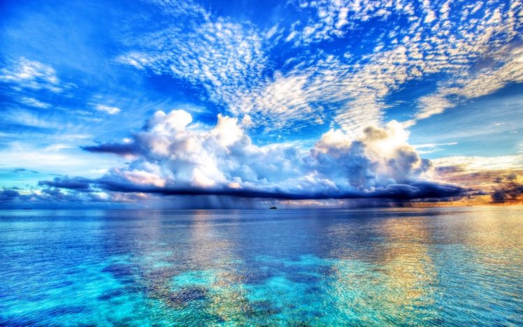 clouds, Landscapes, Blue, Skies, Sea, Natural, Scenery HD Wallpaper Desktop Background