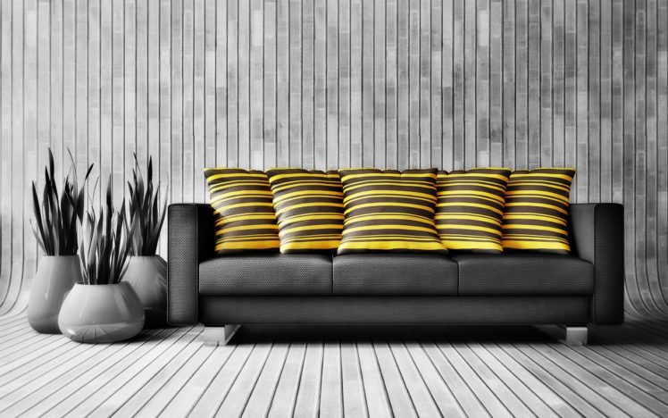 couch, Yellow, Pillows, Selective, Coloring HD Wallpaper Desktop Background