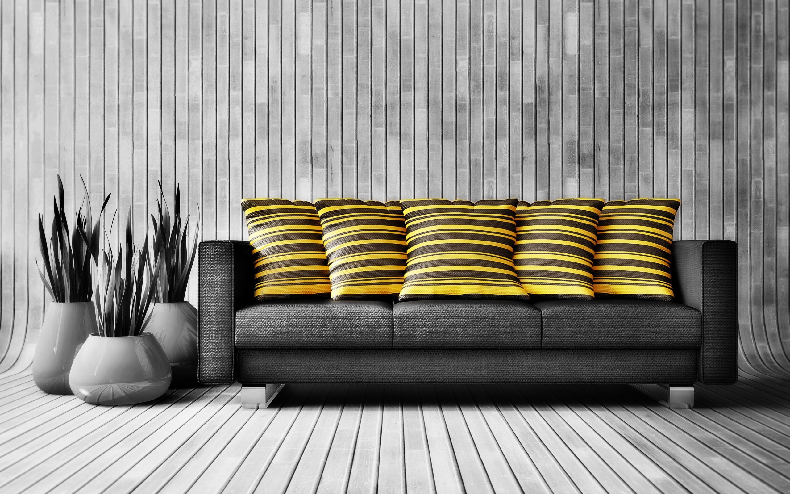 couch, Yellow, Pillows, Selective, Coloring Wallpaper