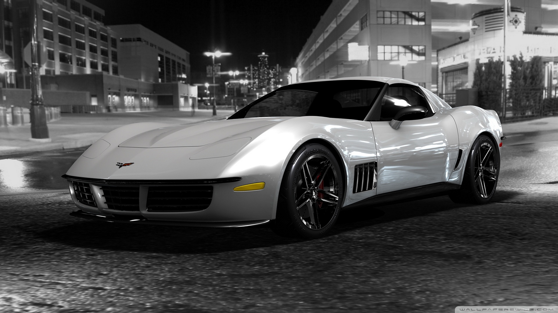 chevrolet, Corvette, Stingray, Black, And, White Wallpaper