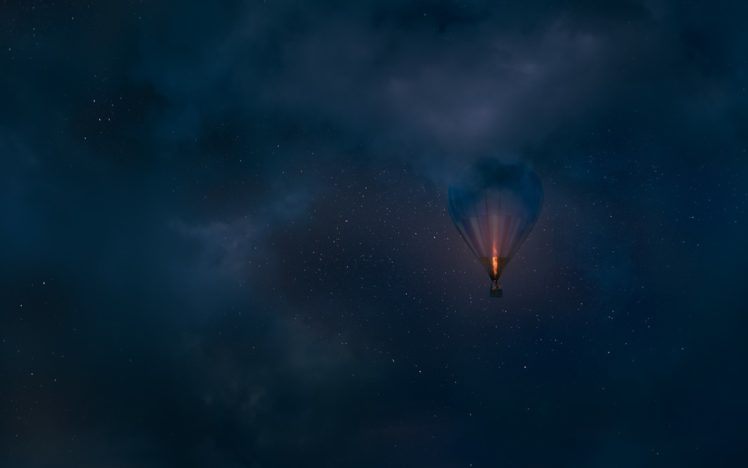 clouds, Night, Stars, Fly, Hot, Air, Balloons, Flight, Skies HD Wallpaper Desktop Background
