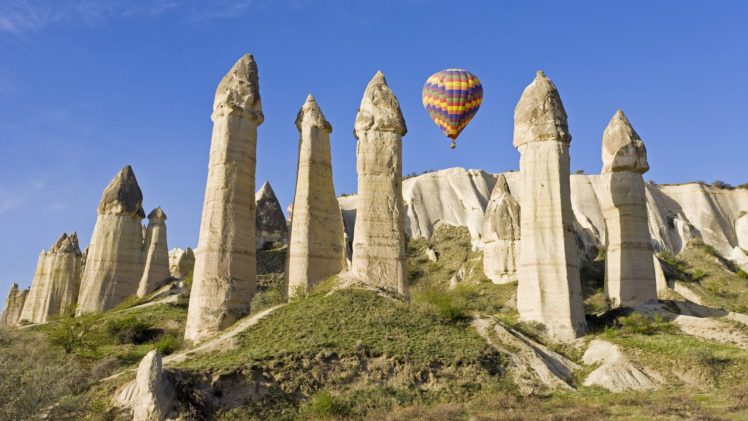 turkey, Cappadocia, Hot, Air, Balloons, Chimneys HD Wallpaper Desktop Background