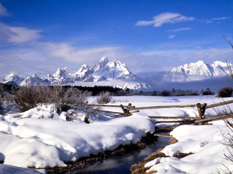 mountains, Clouds, Landscapes, Nature, Fences, Snow, Landscapes, Rivers HD Wallpaper Desktop Background
