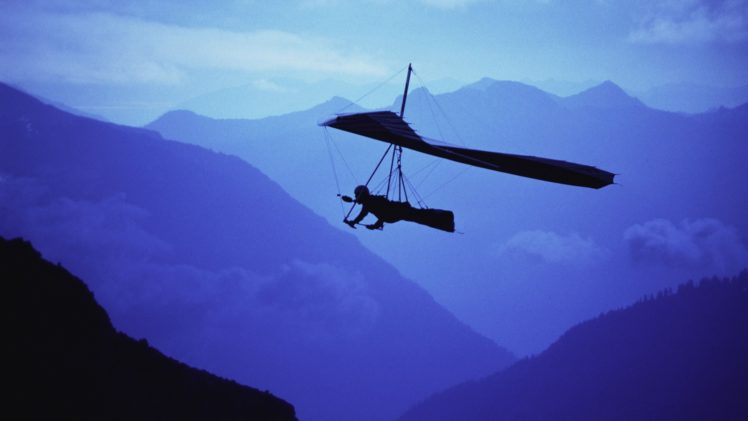 mountains, Flying, Silhouettes, Glider HD Wallpaper Desktop Background