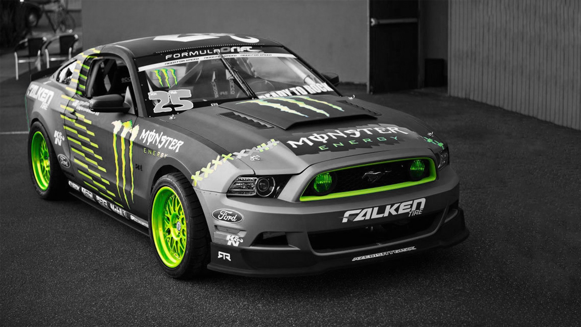 green, Cars, Ford, Mustang, Selective, Coloring, Monster, Energy, Sports, Cars Wallpaper