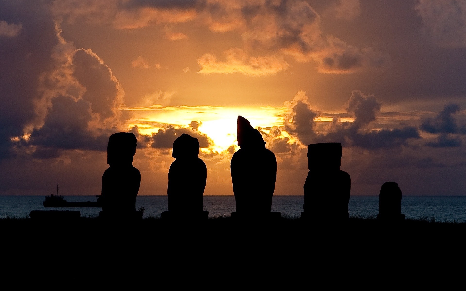 sunset, Clouds, Landscapes, Silhouettes, Scenic, Statues Wallpaper
