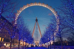 trees, London, Buildings, London, Eye, Ferris, Wheels, United, Kingdom, Christmas, Lights