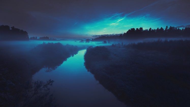 blue, Lights, Stars, Fog, Skies HD Wallpaper Desktop Background