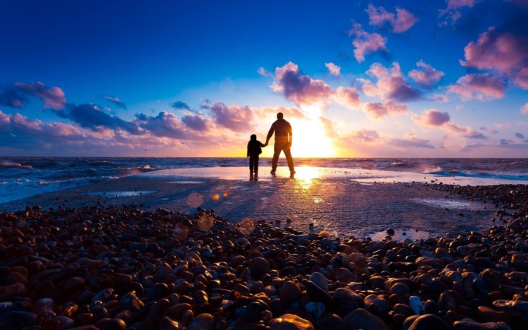 people, Nature, Sea ocean, Sunrise sunset, Sunsets, Sunrises, Beaches, Skies, Clouds HD Wallpaper Desktop Background