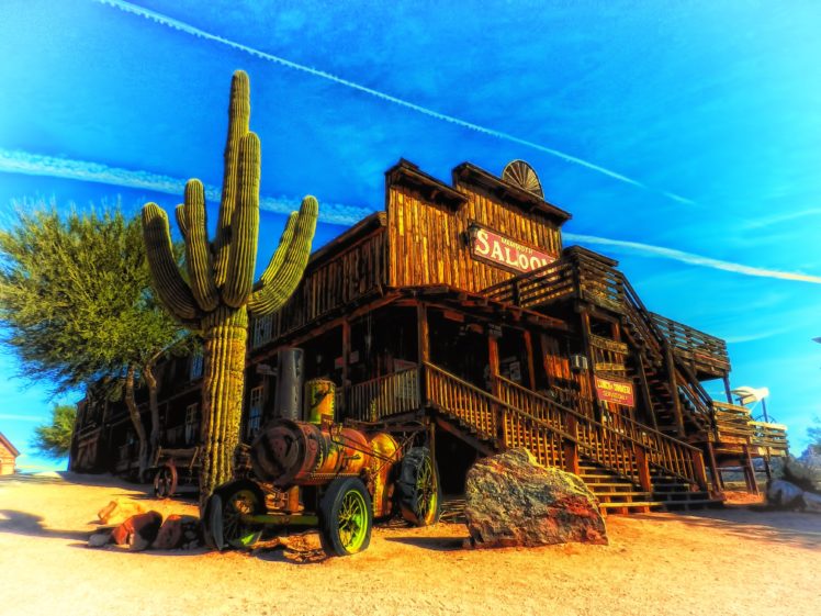 arizona, Saloon, Cactus, Landscape, Western, Hdr HD Wallpaper Desktop Background