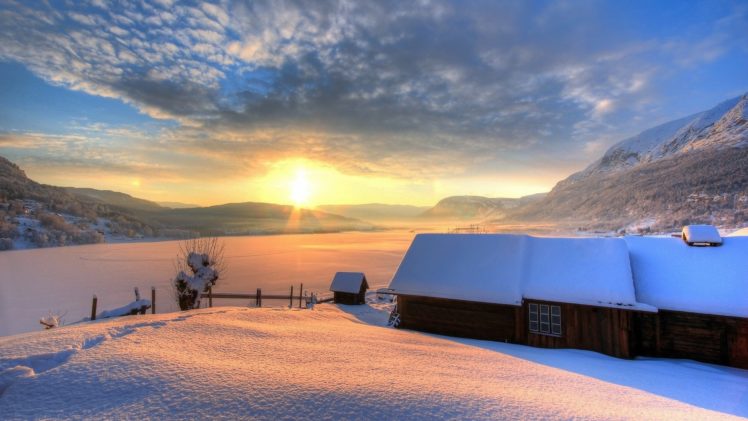 mountains, Nature, Winter, House, Snow, House HD Wallpaper Desktop Background