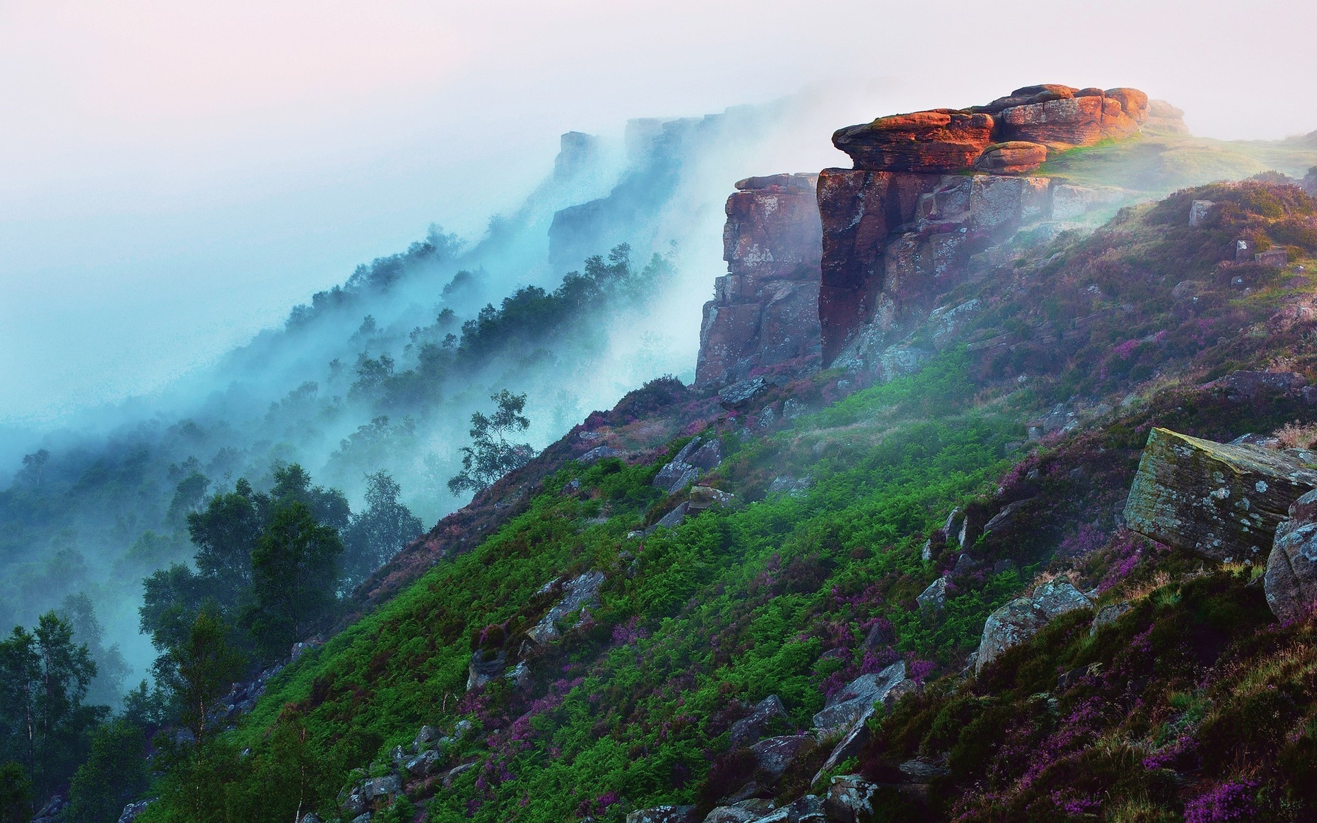 nature, Landscapes, Mountains, Fog, Mist, Trees, Forests Wallpaper