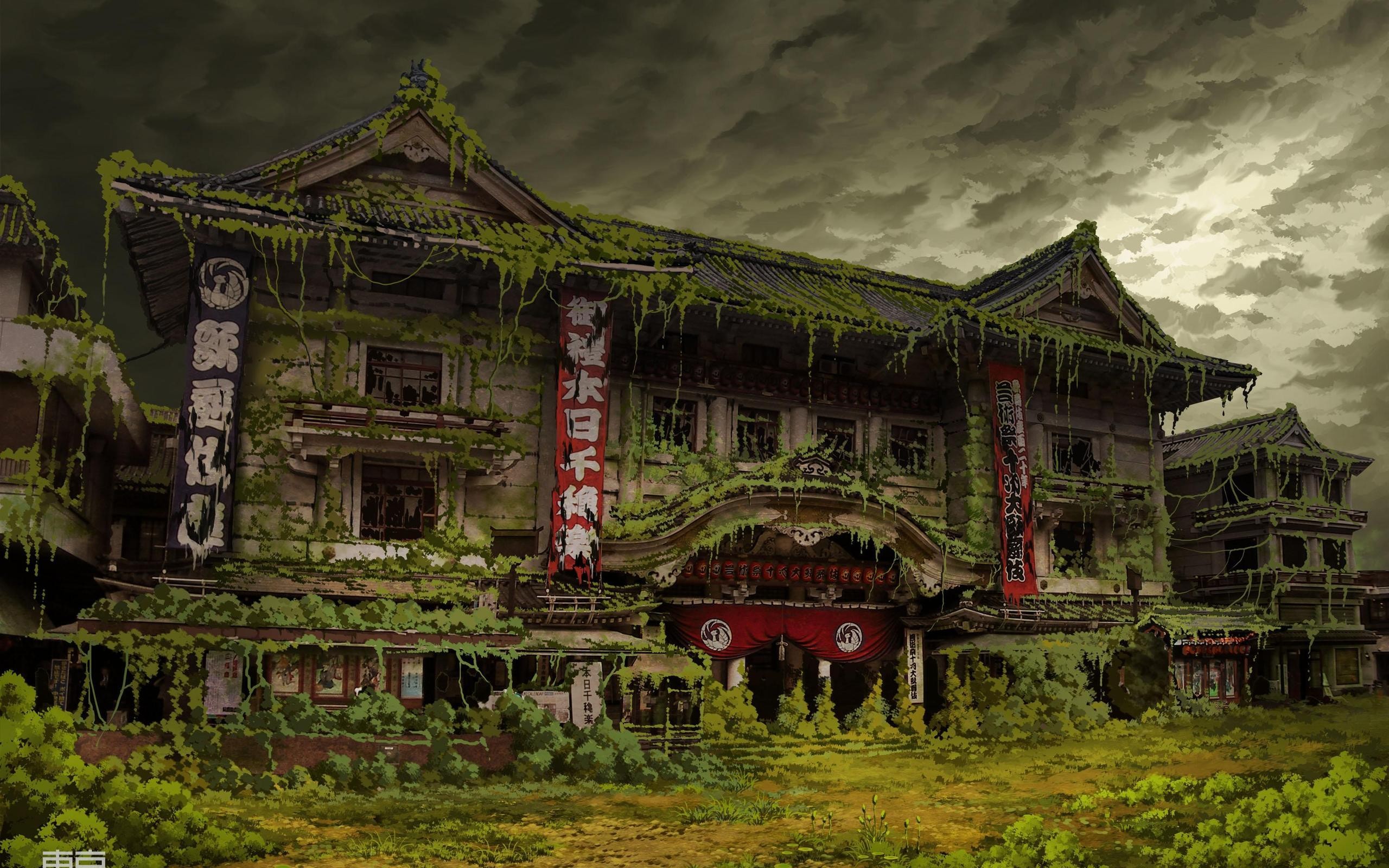 tokyo, Ruins, Architecture, Overcast, Asian, Architecture, Ivy, Theatre, Abandoned, Banners, Tokyogenso Wallpaper