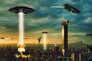 spaceships, Spacecrafts, Sci fi, Science fiction, Battles, Wars, Invasions, Aliens, Ufo, Vehicles, Cities, Architecture, Buildings, Skyscrapers, Cg, Digital art, Manipulations, Destruction, Fire, Flames