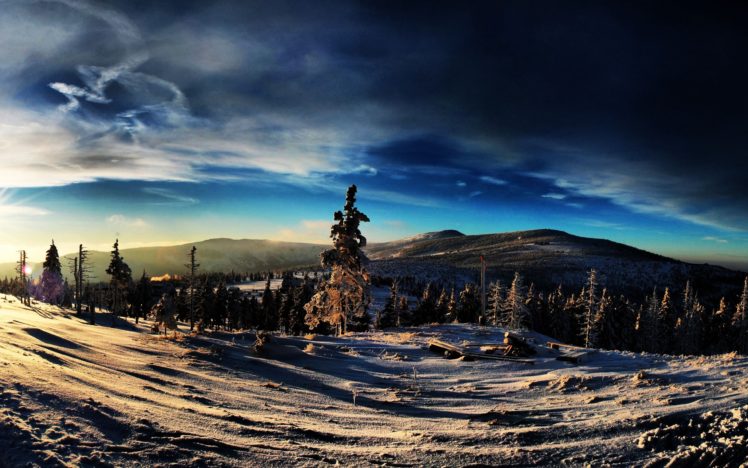 clouds, Landscapes, Winter, Trees HD Wallpaper Desktop Background