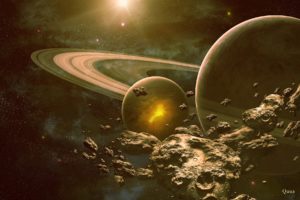 outer, Space, Planets, Rings, Digital, Art, Science, Fiction, Asteroids, Qauz
