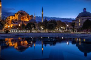 istanbul, Turkey, City, Evening, Mosque, Fountain, Reflection