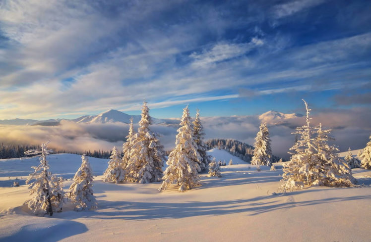 landscape, Nature, Winter, Snow, Mountains, Sky, Clouds HD Wallpaper Desktop Background