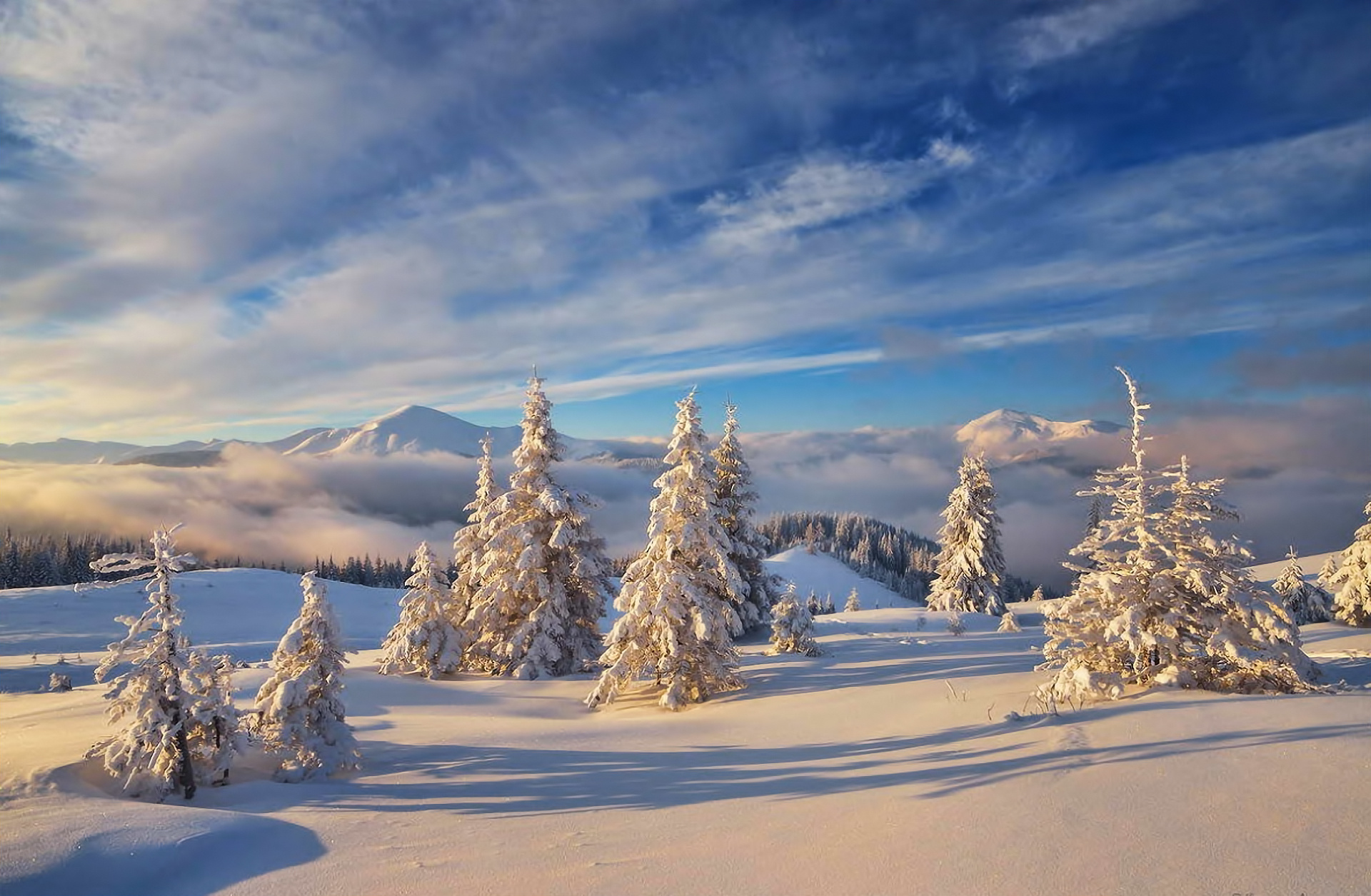 landscape, Nature, Winter, Snow, Mountains, Sky, Clouds Wallpaper