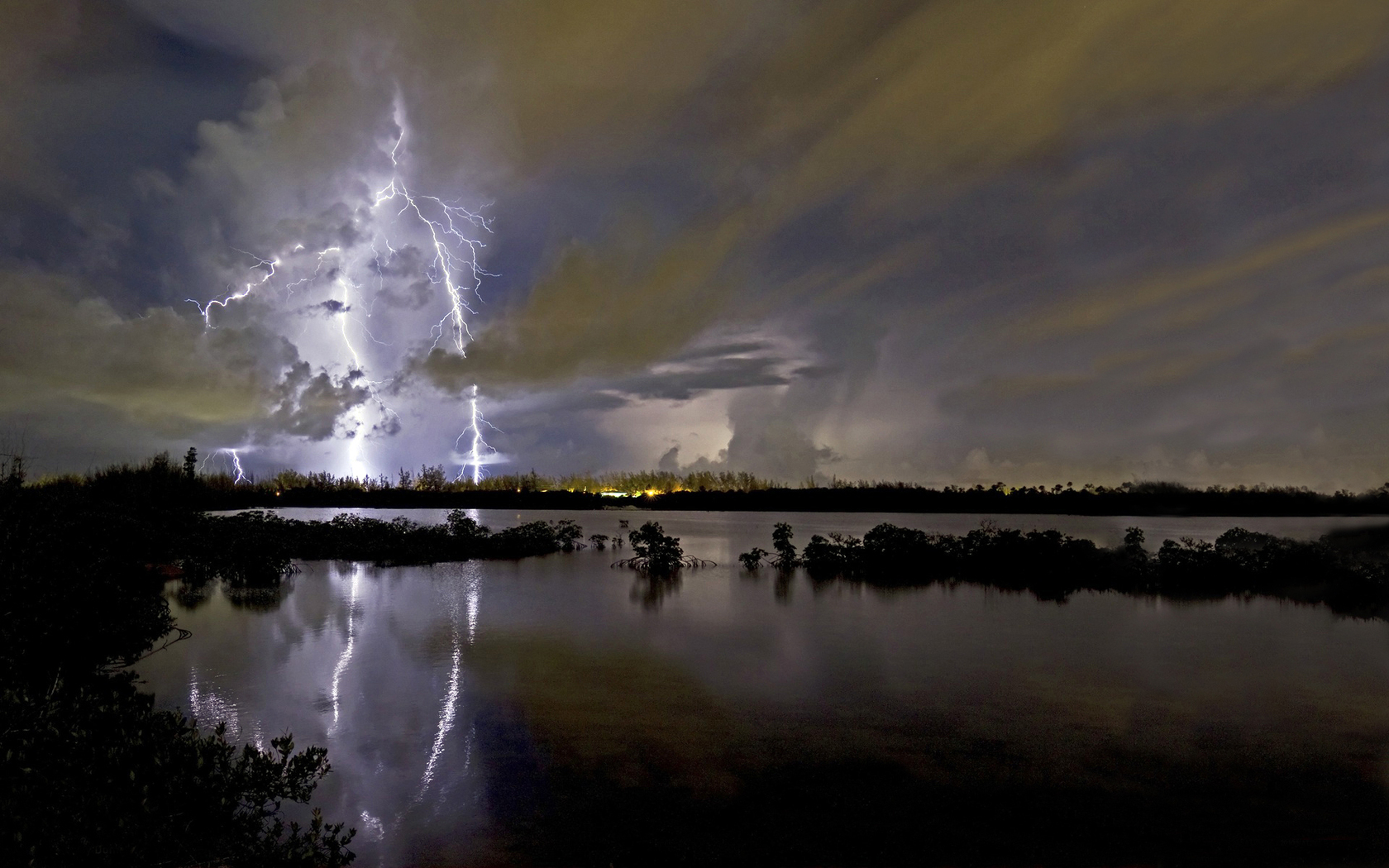 landscapes, Water, Lakes, Nature, Storms, Rain, Skies, Clouds, Lightning, Reflections Wallpaper
