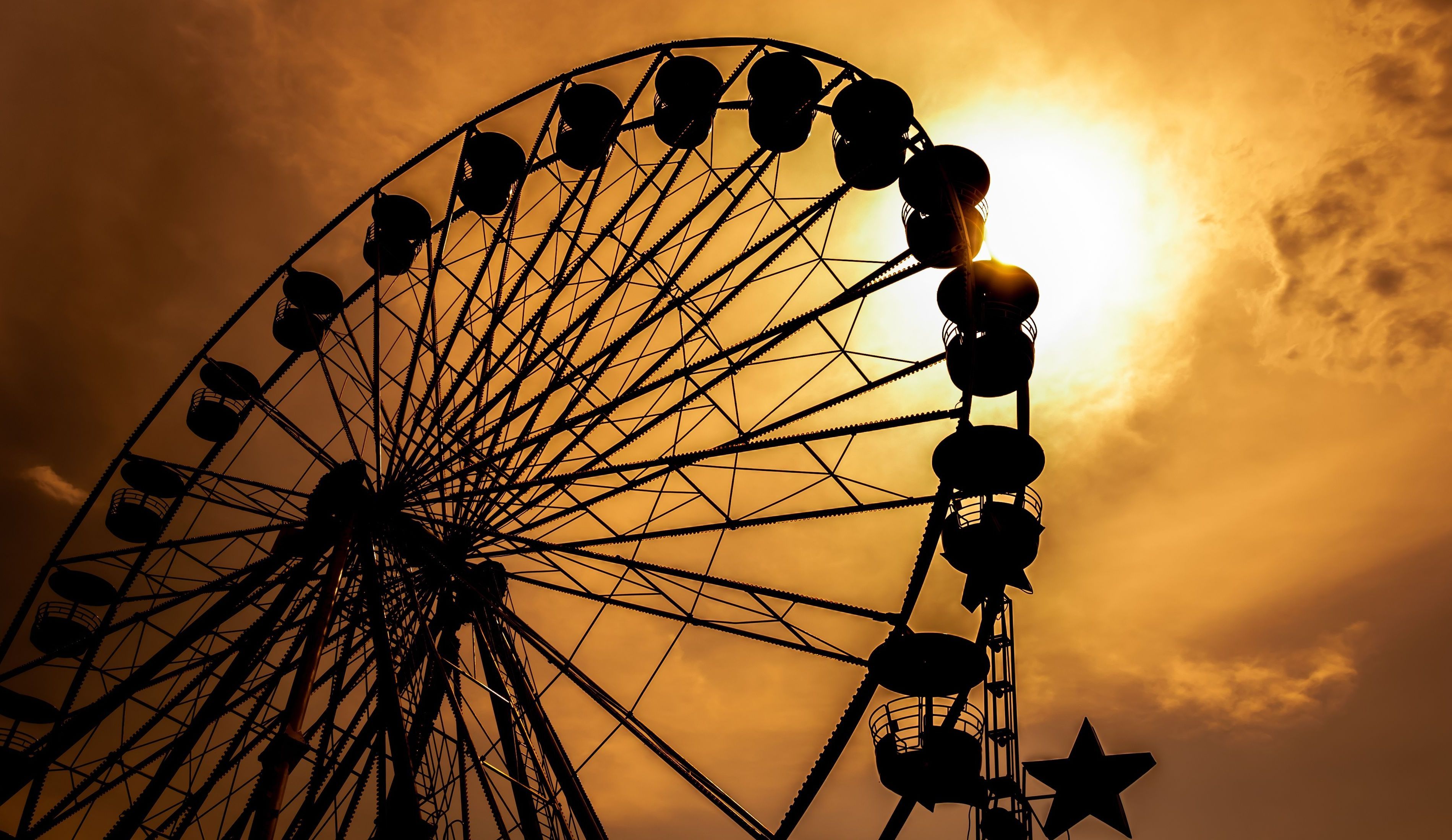 mood, Ride, Ferris, Wheel, Nostalgia, Sunset, Sun, Sky, Silhouette Wallpaper