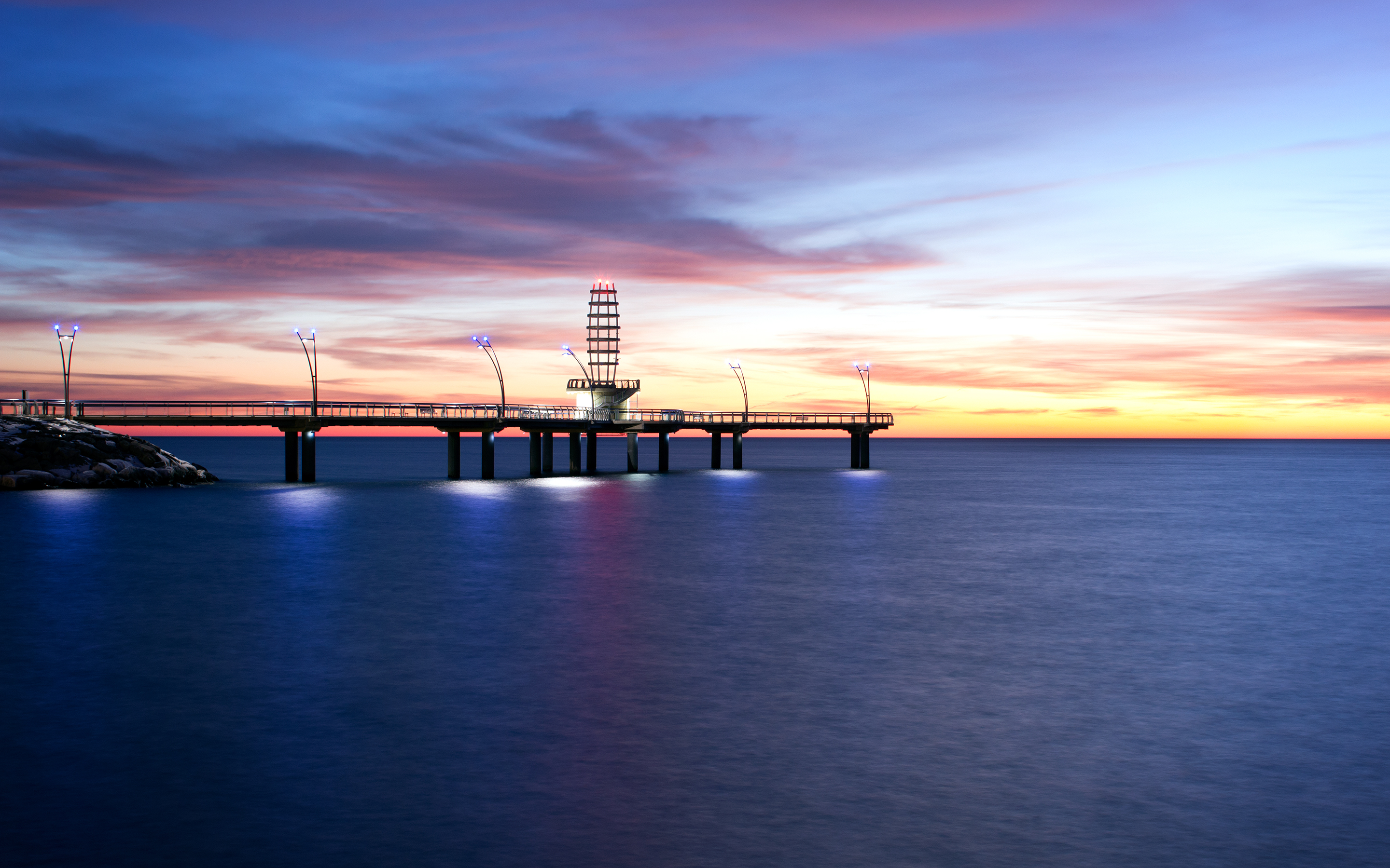 pier, Ocean, Sunset Wallpaper