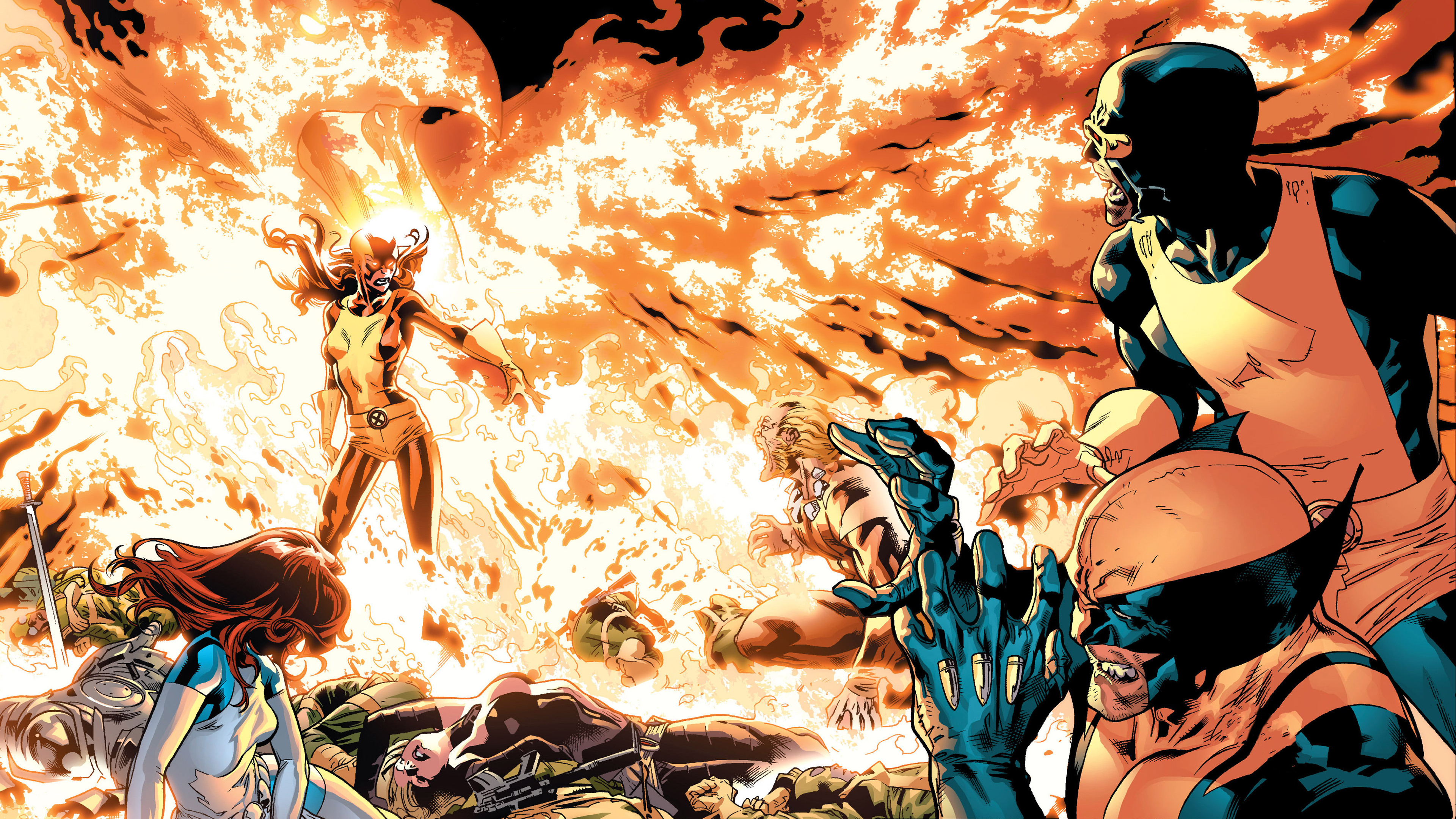 x men, Marvel, Wolverine, Phoenix, Fire Wallpaper