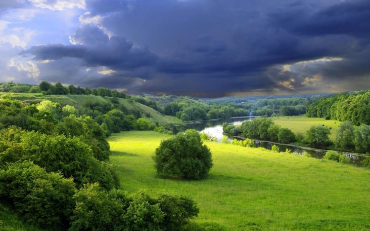 clouds, Landscapes, Nature, Gray, Bushes, Gloomy, Sky HD Wallpaper Desktop Background