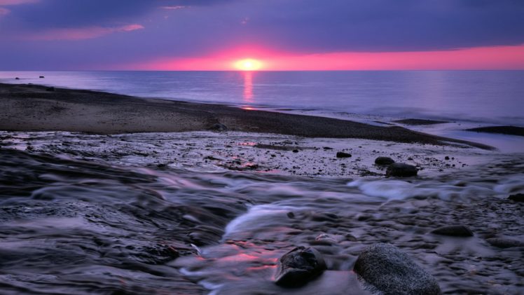 light, Sunset, Rocks, Michigan, National, Park, Lake, Superior HD Wallpaper Desktop Background