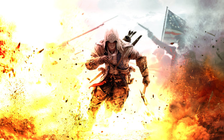 assassins creed, Assassins, Creed, Fantasy, Warriors, Soldiers, Fire, Flames, Explosions, Weapons, Swords HD Wallpaper Desktop Background