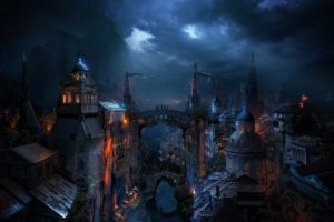 alexey kondakov, Kondakov, Matte, Paintings, Fantasy, Zaorn city, World, Cities, Dark, Night, Lights, Spooky, Landscapes, Digital art, Cg, Art, Artistic