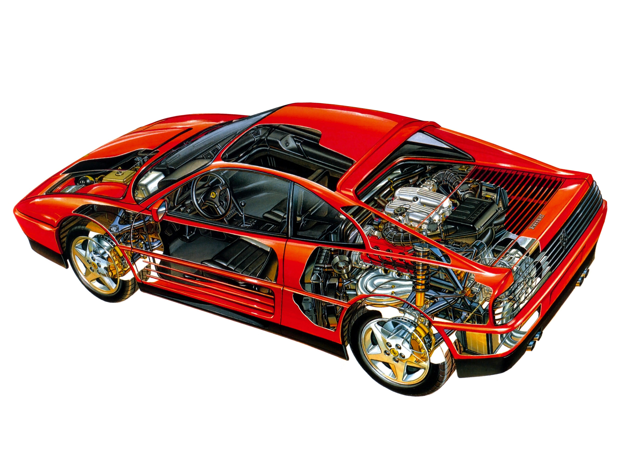 1989 93, Ferrari, 348, T b, Supercar, 1989, 1993, Interior, Engine Wallpaper