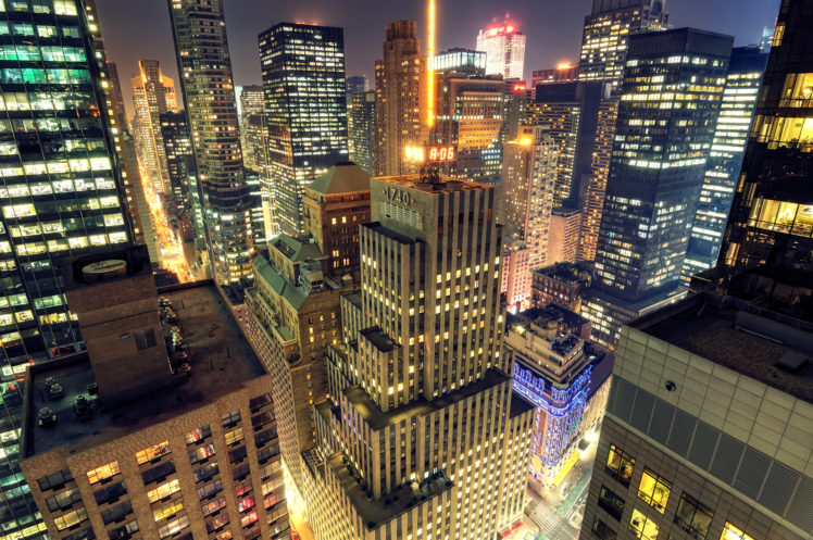 new york, Nyc, Cities, Architecture, Buildings, Skyscrapers, Night, Lights, Hdr HD Wallpaper Desktop Background